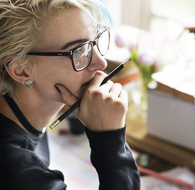 Woman Thinking Thoughful Working at Office